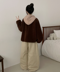 フードウールフリースポケットショートジャケット BROWN