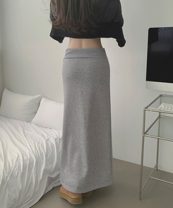 【起毛】ローライズリブマキシロングスカート GREY