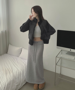 【起毛】ローライズリブマキシロングスカート GREY