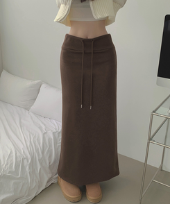 【起毛】ローライズリブマキシロングスカート BROWN