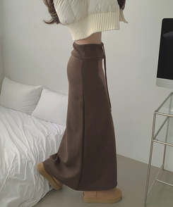 【起毛】ローライズリブマキシロングスカート BROWN