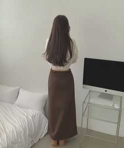 【起毛】ローライズリブマキシロングスカート BROWN