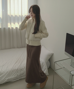 【起毛】ローライズリブマキシロングスカート BROWN