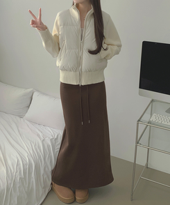 【起毛】ローライズリブマキシロングスカート BROWN