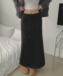 【起毛】ローライズリブマキシロングスカート BLACK