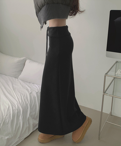 【起毛】ローライズリブマキシロングスカート BLACK