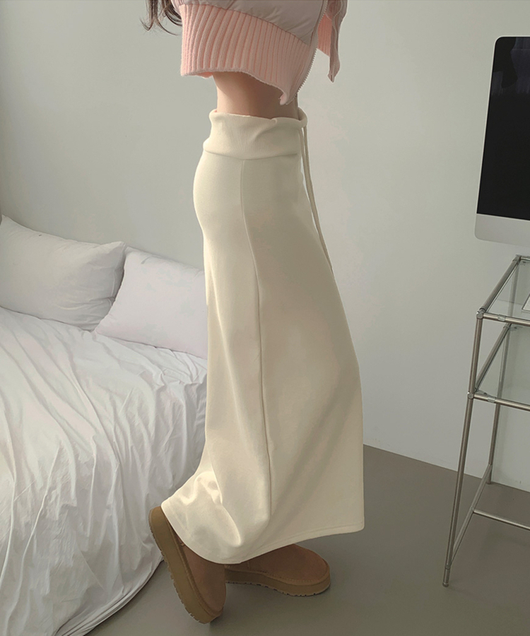 【起毛】ローライズリブマキシロングスカート CREAM