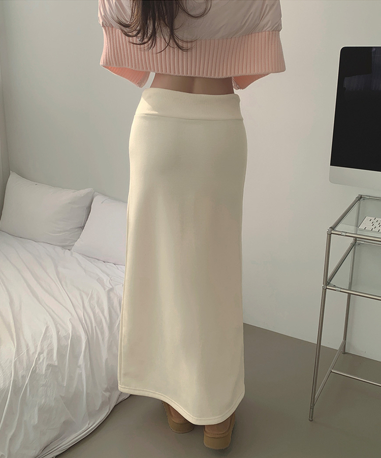 【起毛】ローライズリブマキシロングスカート CREAM