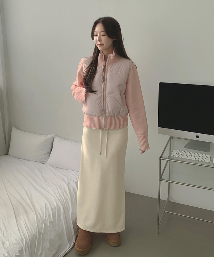 【起毛】ローライズリブマキシロングスカート CREAM