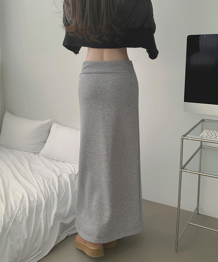 【起毛】ローライズリブマキシロングスカート GREY