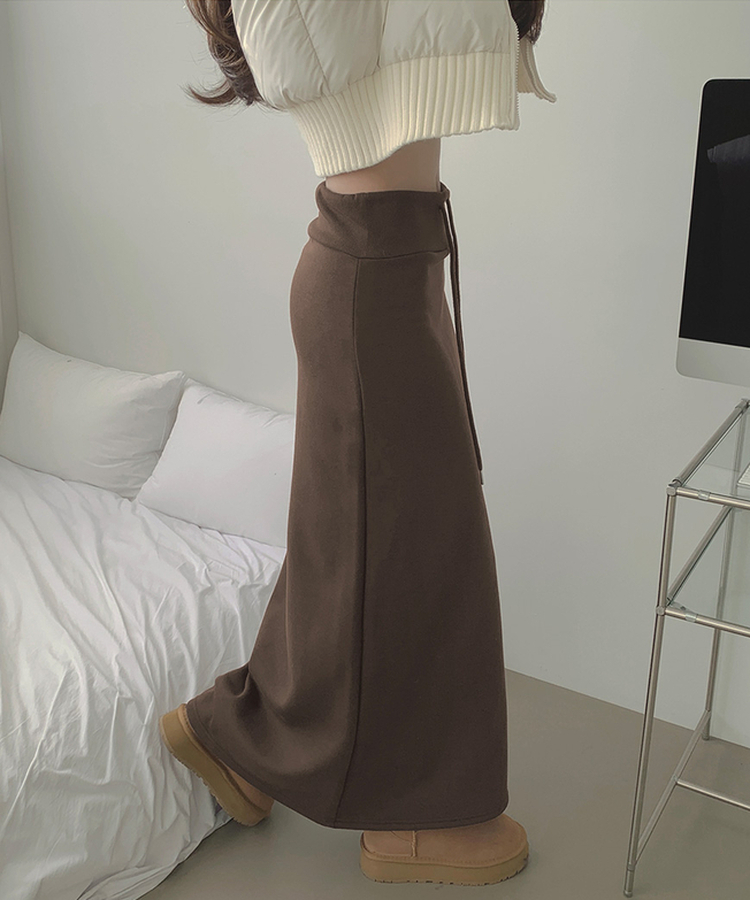 【起毛】ローライズリブマキシロングスカート BROWN