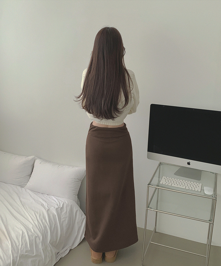 【起毛】ローライズリブマキシロングスカート BROWN