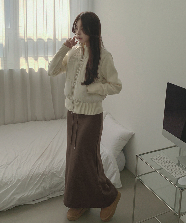 【起毛】ローライズリブマキシロングスカート BROWN