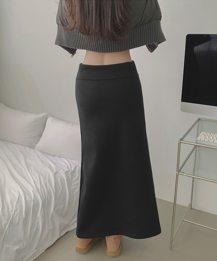 【起毛】ローライズリブマキシロングスカート BLACK