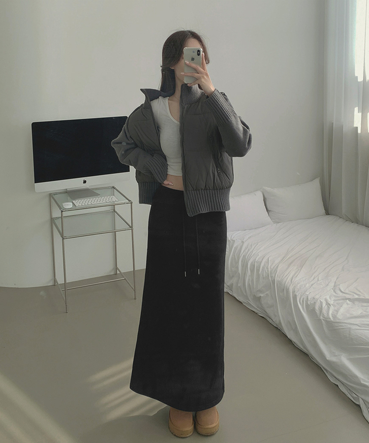 【起毛】ローライズリブマキシロングスカート BLACK