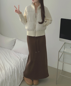 厚手ポンポンハイネックスリムニットダウン WHITE