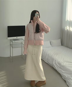 厚手ポンポンハイネックスリムニットダウン PINK