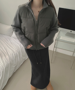 厚手ポンポンハイネックスリムニットダウン GREY