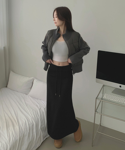 厚手ポンポンハイネックスリムニットダウン GREY