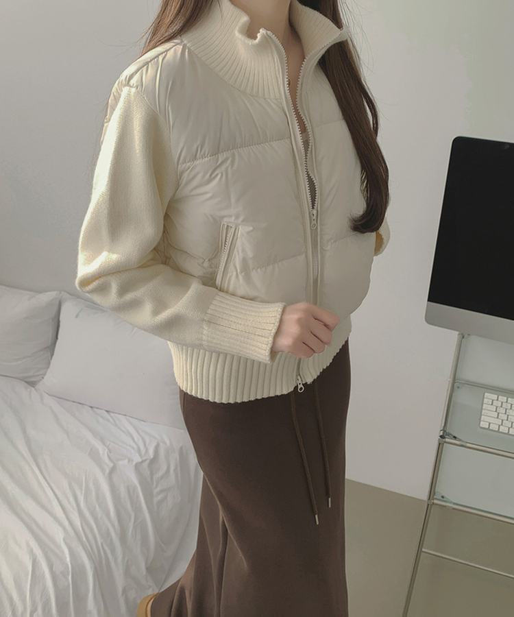 厚手ポンポンハイネックスリムニットダウン WHITE