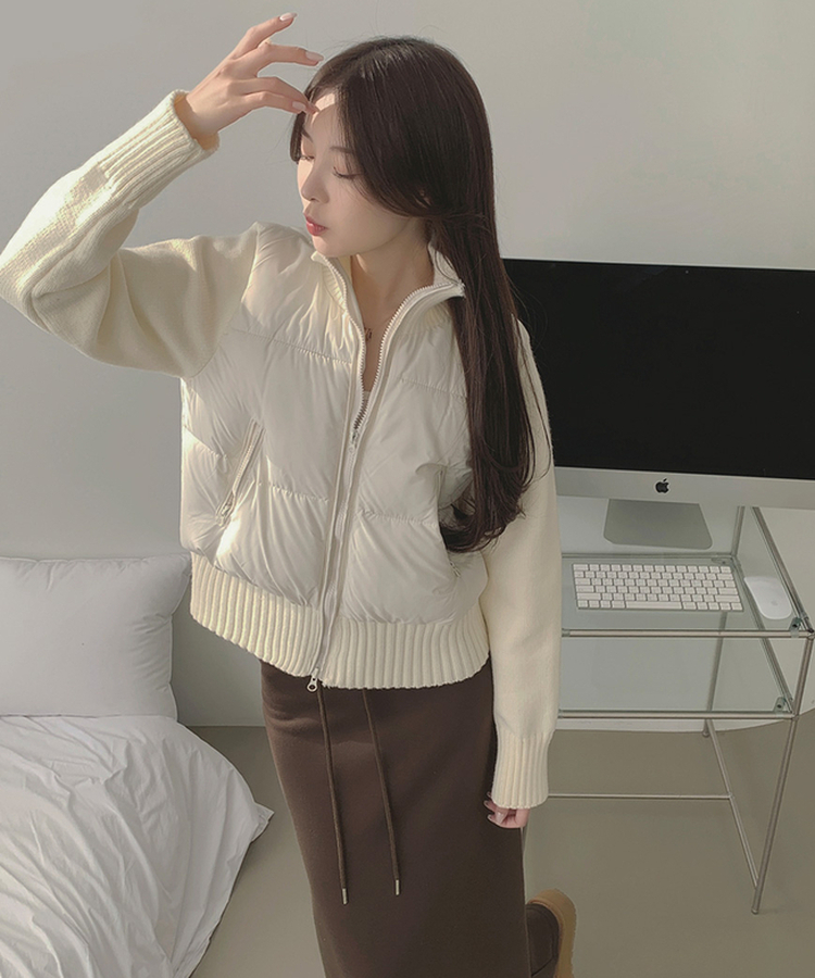 厚手ポンポンハイネックスリムニットダウン WHITE