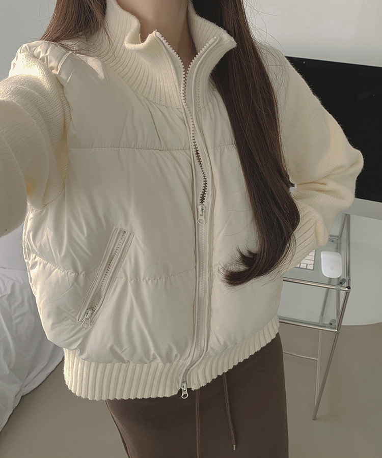 厚手ポンポンハイネックスリムニットダウン WHITE