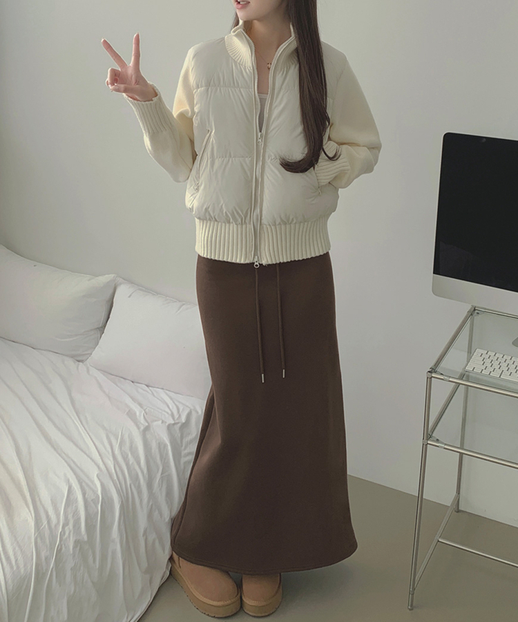 厚手ポンポンハイネックスリムニットダウン WHITE