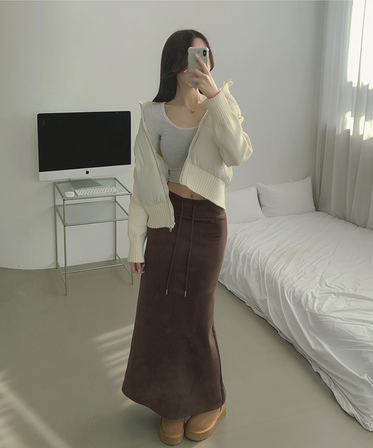 厚手ポンポンハイネックスリムニットダウン WHITE