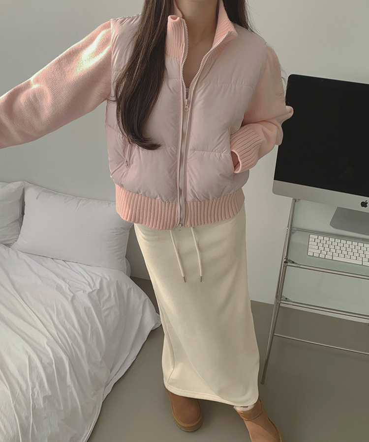 厚手ポンポンハイネックスリムニットダウン PINK