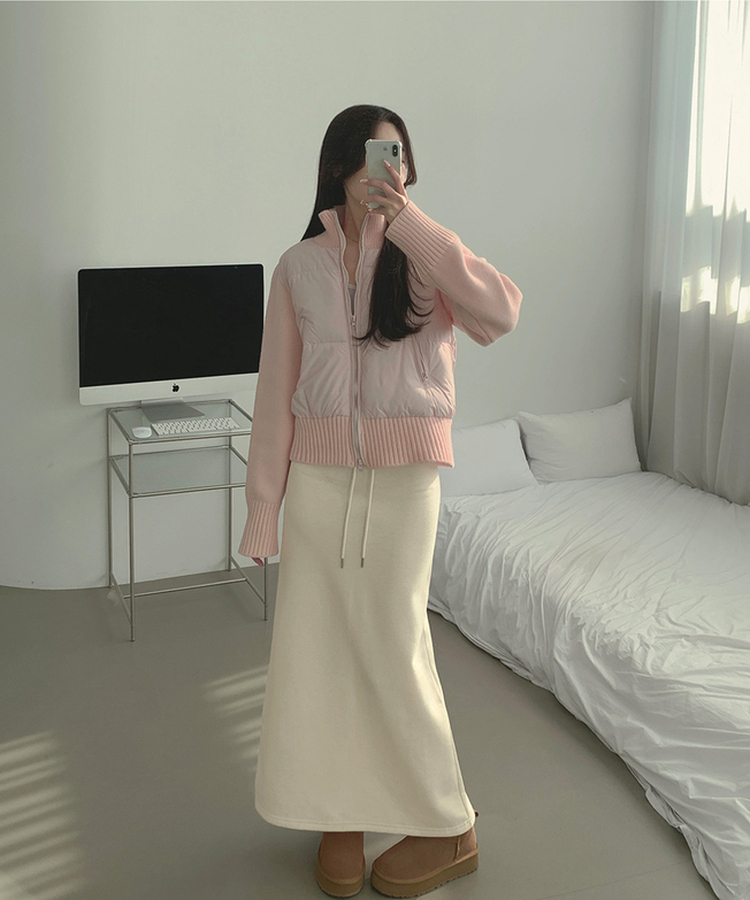 厚手ポンポンハイネックスリムニットダウン PINK