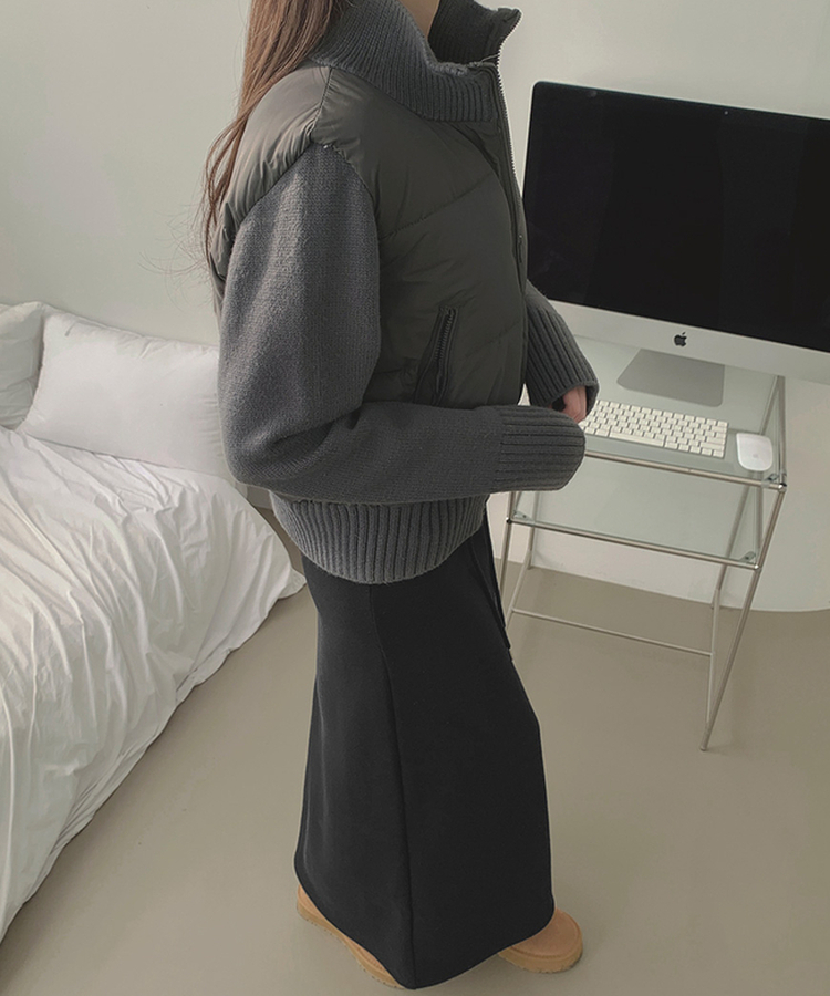 厚手ポンポンハイネックスリムニットダウン GREY