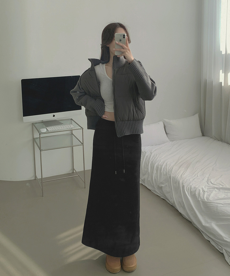 厚手ポンポンハイネックスリムニットダウン GREY