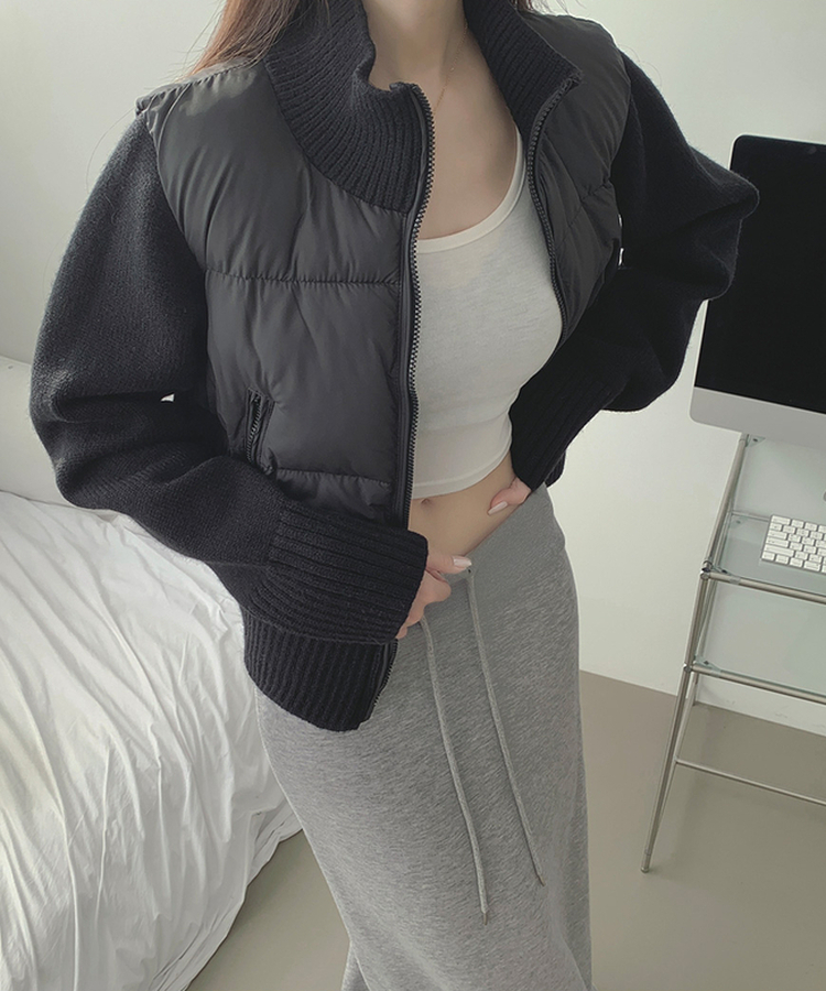 厚手ポンポンハイネックスリムニットダウン BLACK