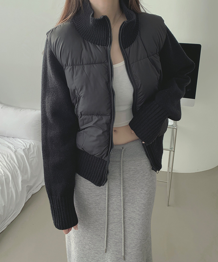 厚手ポンポンハイネックスリムニットダウン BLACK