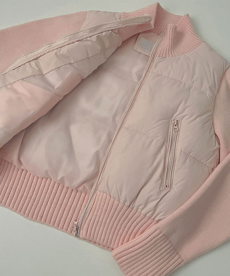 厚手ポンポンハイネックスリムニットダウン