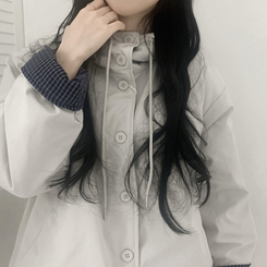 ハイネックチェックキルティングダウンジャンパー IVORY