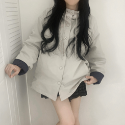 ハイネックチェックキルティングダウンジャンパー IVORY