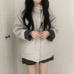 ハイネックチェックキルティングダウンジャンパー IVORY