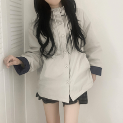 ハイネックチェックキルティングダウンジャンパー IVORY