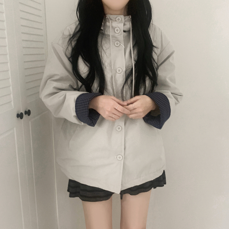 ハイネックチェックキルティングダウンジャンパー IVORY