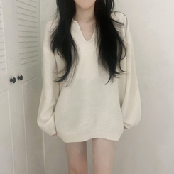 ウールVネックニットミニワンピース IVORY