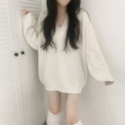 ウールVネックニットミニワンピース IVORY