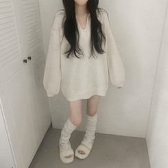 ウールVネックニットミニワンピース IVORY