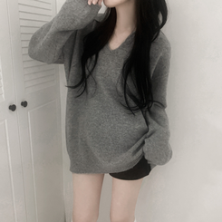 ウールVネックニットミニワンピース GREY