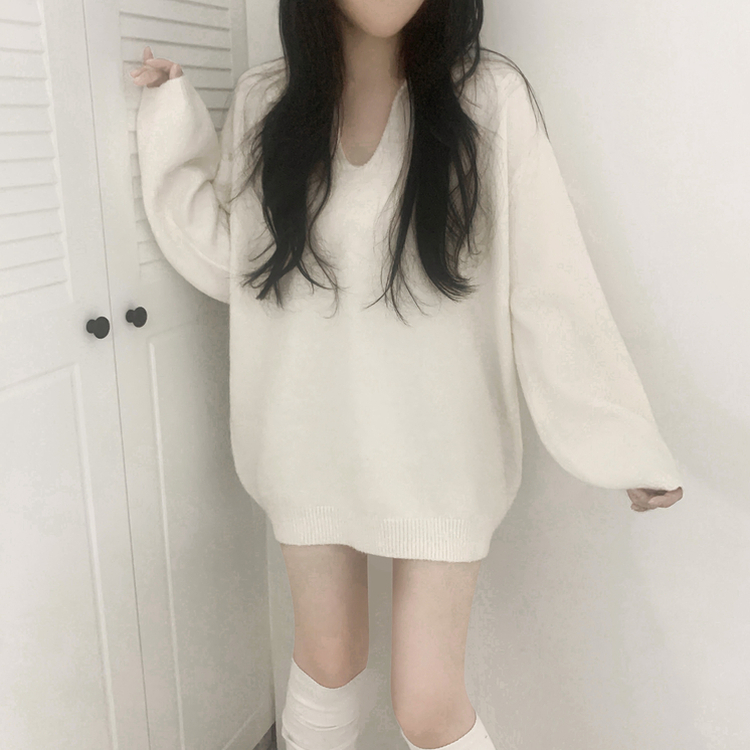 ウールVネックニットミニワンピース IVORY