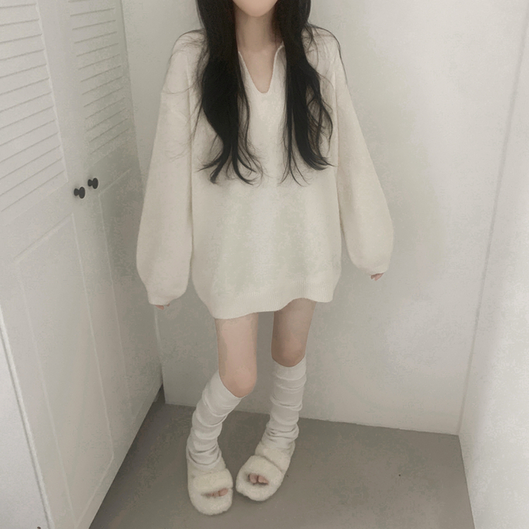 ウールVネックニットミニワンピース IVORY