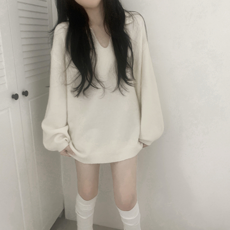 ウールVネックニットミニワンピース IVORY