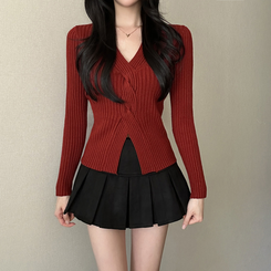 デイリーVネックニット WINE