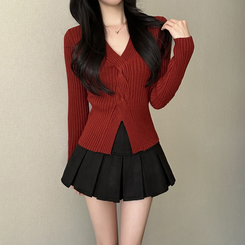 デイリーVネックニット WINE