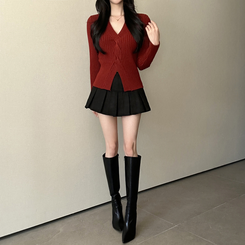 デイリーVネックニット WINE